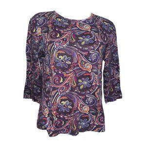 Anne Klein Sport Paisley Print Womens Cotton Top Sz XL 3/4 Sleeve Multicolor Lig